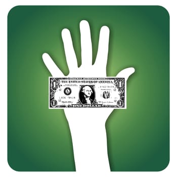 Palm hand showing a dollar bill