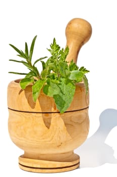 Mortar with herbs