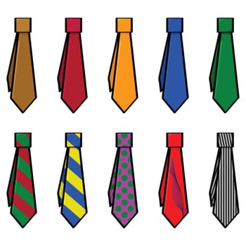 Cartoon illustration of set with different colors and patterns for ties