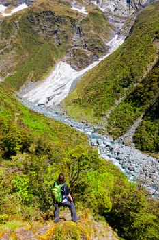View of mountain stream and snow melt rushing down the mountains