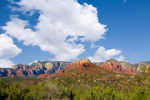 View of red rocks and homes in Sedona, Arizona
