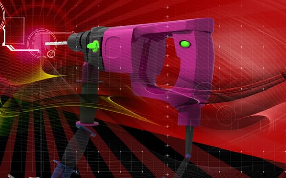 Digital illustration of hammer drill in colour background
