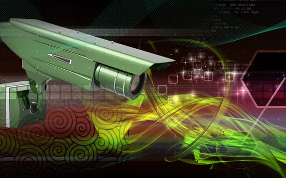 Digital illustration of security camera in colour background