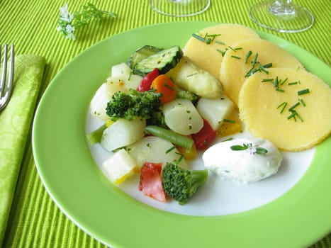 Asparagus and other vegetables with polenta