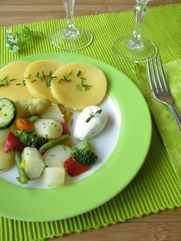 Asparagus and other vegetables with polenta