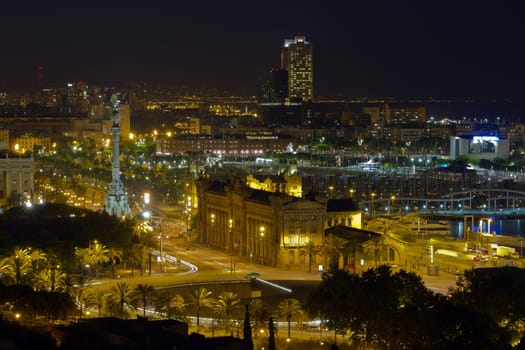 Night panorama of the city of Barcelona Spain, From the mountain of Montjiuc.