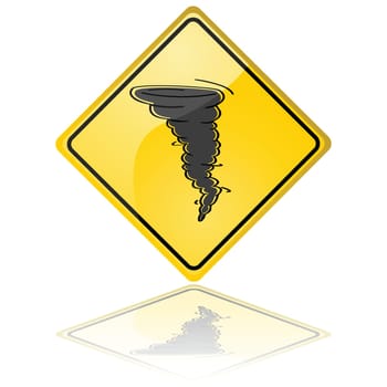 Glossy illustration of a warning sign showing a tornado