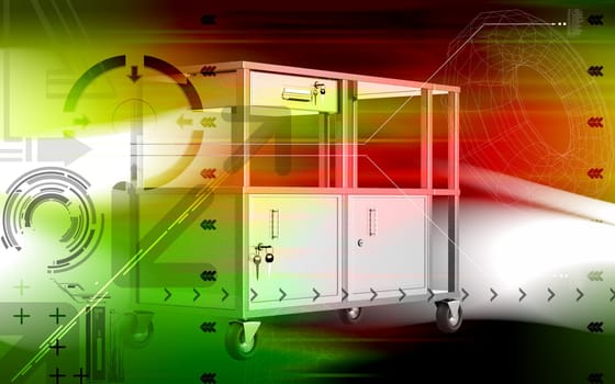 Digital illustration of cabinet in colour background
