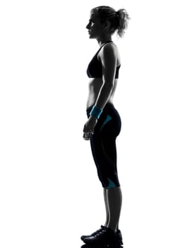 woman workout fitness posture body building exercise exercising on studio isolated white background