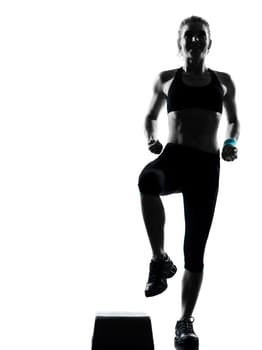 one woman exercising workout fitness aerobic exercise posture on studio isolated white background