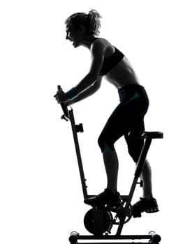 one woman biking exercising workout fitness aerobic exercise posture on studio isolated white background