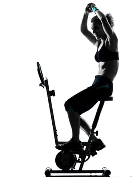 one woman biking exercising workout fitness aerobic exercise posture on studio isolated white background