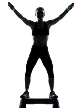 one woman exercising workout fitness aerobic exercise posture on studio isolated white background