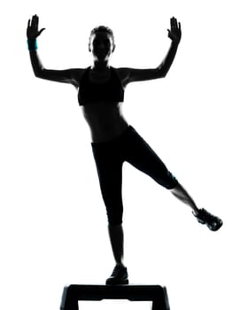one woman exercising workout fitness aerobic exercise posture on studio isolated white background