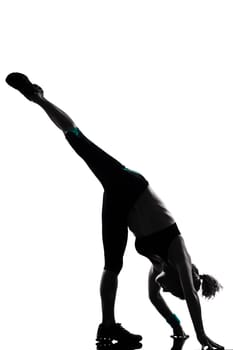 one woman exercising workout fitness aerobic exercise posture on studio isolated white background