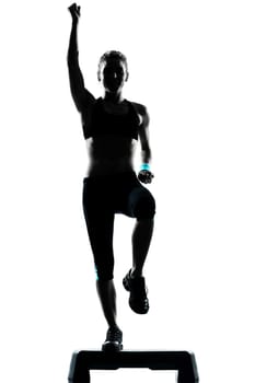one woman exercising workout fitness aerobic exercise posture on studio isolated white background