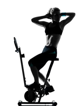 one woman biking exercising workout fitness aerobic exercise posture on studio isolated white background