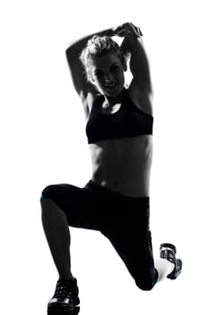 one woman exercising workout fitness aerobic exercise posture on studio isolated white background