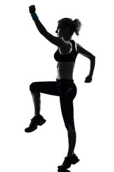 one woman exercising workout fitness aerobic exercise posture on studio isolated white background