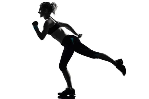 one woman exercising workout fitness aerobic exercise posture on studio isolated white background