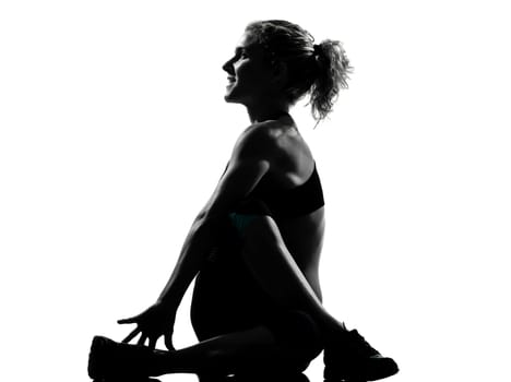 one woman exercising workout fitness aerobic exercise posture on studio isolated white background