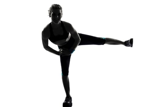 one woman exercising workout fitness aerobic exercise posture on studio isolated white background