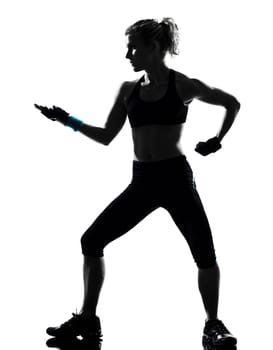 one woman exercising workout fitness aerobic exercise posture on studio isolated white background