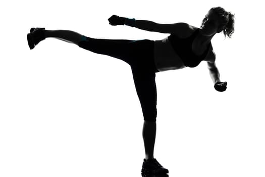 one woman exercising workout fitness aerobic exercise posture on studio isolated white background