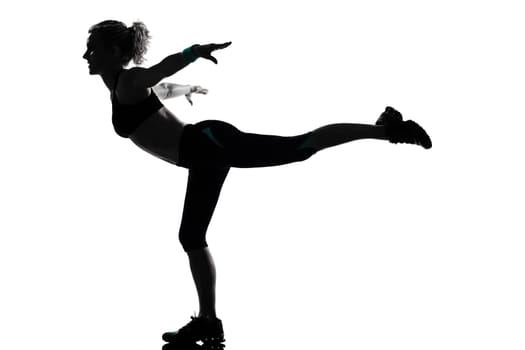 one woman exercising workout fitness aerobic exercise posture on studio isolated white background