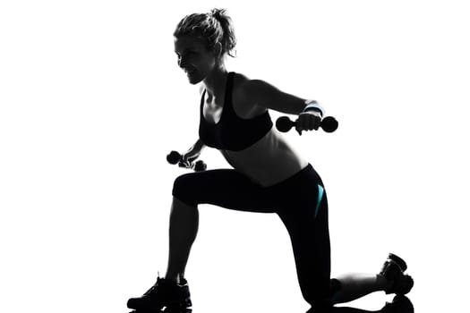 woman workout fitness posture body building weight training exercise exercising on studio isolated white background