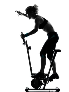 one woman biking exercising workout fitness aerobic exercise posture on studio isolated white background
