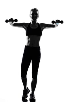 woman workout fitness posture body building weight training exercise exercising on studio isolated white background