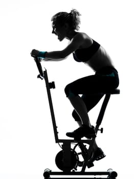 one woman biking exercising workout fitness aerobic exercise posture on studio isolated white background
