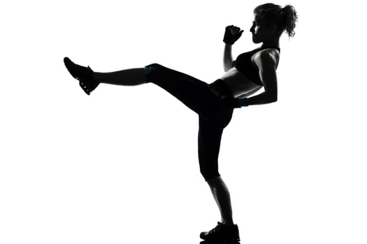 one woman exercising workout fitness aerobic exercise posture on studio isolated white background