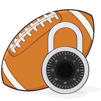 Concept illustration showing a football and a combination padlock, in allusion to a football league lockout