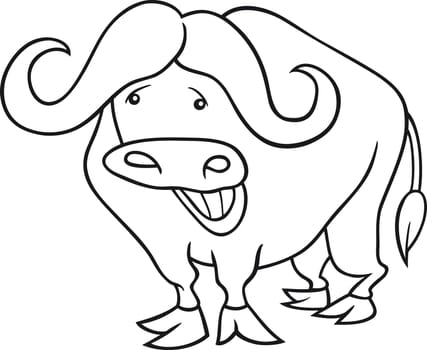 cartoon illustration of funny african buffalo for coloring book