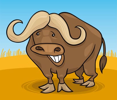 cartoon illustration of funny african buffalo