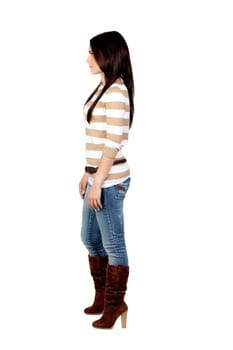 Beautiful brunette girl isolated on a over white background