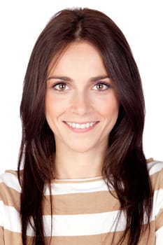 Beautiful brunette girl isolated on a over white background