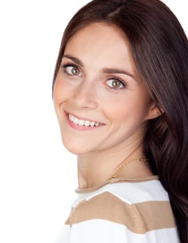 Beautiful brunette girl isolated on a over white background