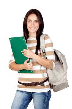 Attractive student girl isolated on a over white background