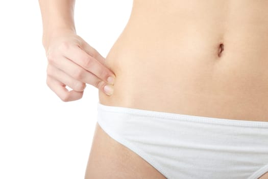 Woman's Fingers Touching her body parts, isolated on white background