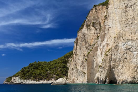 a mountain slope near a blue sea, Zakynthos island, Greece