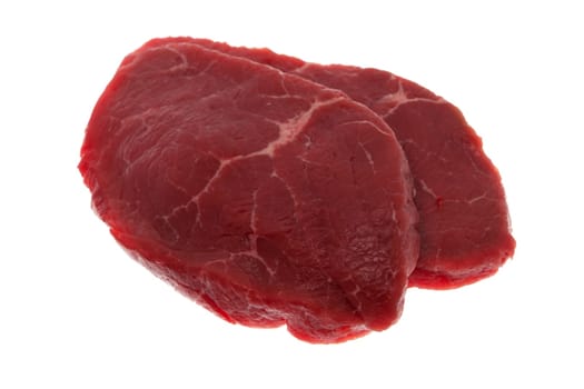 Beef,juicy raw rump steak against white background