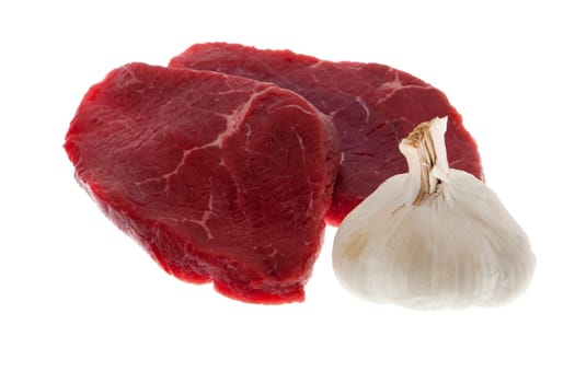 Beef,juicy raw rump steak against white background