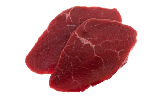 Beef,juicy raw rump steak against white background