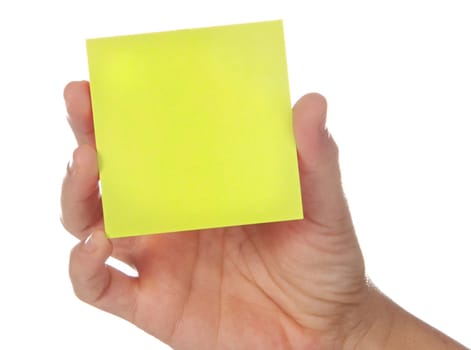 Post-It and hand a over white background