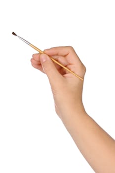 hand and brush over a white background