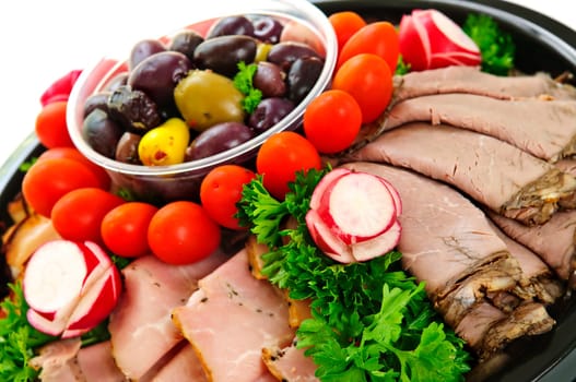 Platter of assorted cold cut meat slices