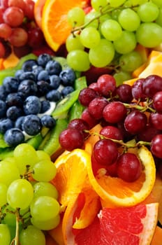 Platter of assorted fresh fruit and cheese